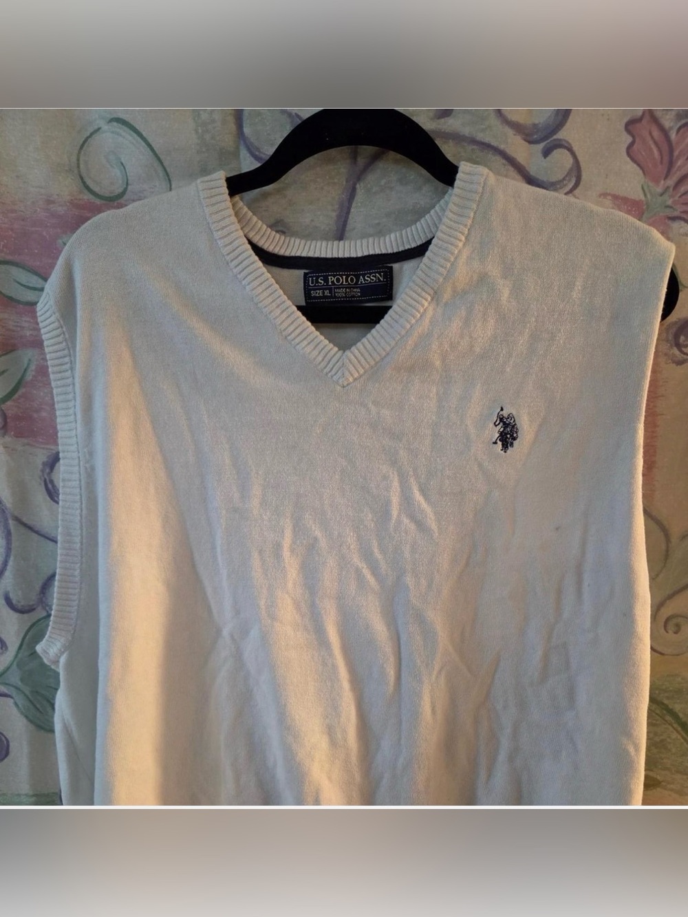 U.S. Polo Assn. Cream V-Neck Knit Vest with Embroidered Logo